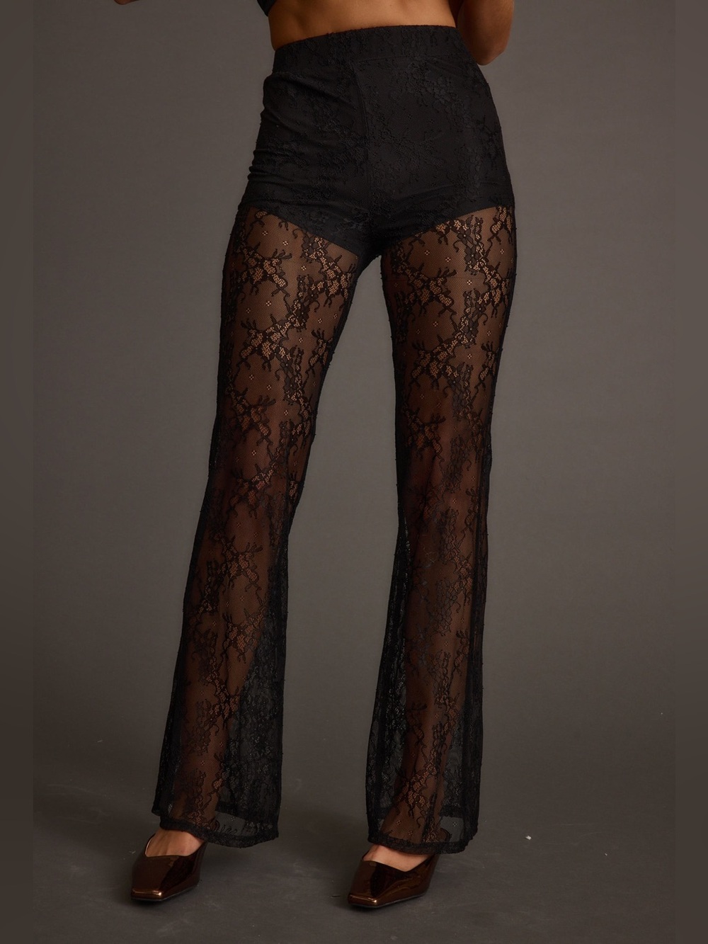 12th Tribe Happy Hour Black Lace Flare Pant - Size M
